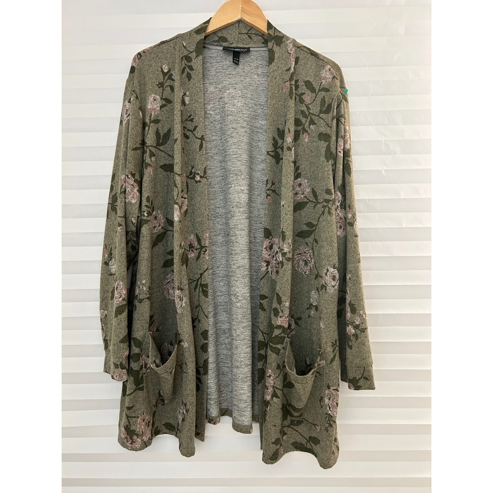 Lane Bryant Floral Open Front Cardigan Olive Green Pink Plus Size 26/28 Chic